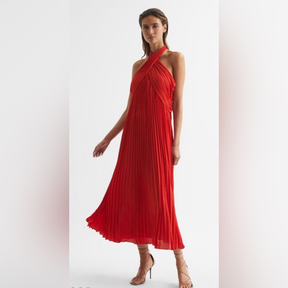 REISS-ROYA
HALTER NECK PLEAT MIDI DRESS